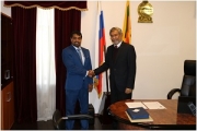 The Ambassador of Sri Lanka to the Russian Federation Dr. Dayan Jayatilleka receives Mr. Vajira Dassanayake, Director General of the Petroleum Resources Development Secretariat